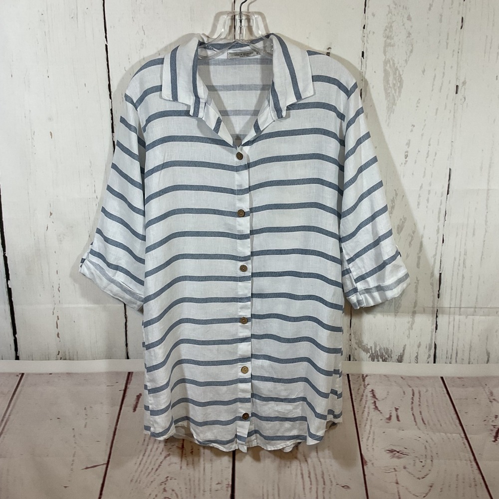 VIOLA BORGHI Striped Pure Linen Tunic S Coastal Nautical Old Money Made in Italy